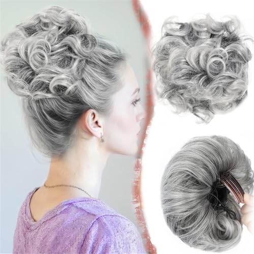 Haarknoten, Großes Messy Bun-Haarteil for Frauen – Synthetischer Haarknoten mit Kordelzugkamm(Gray) von Dazengzeng