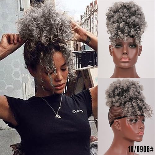 Haarverlängerungen Synthetischer Afro-Haarknoten mit Pony und Kordelzug for schwarze Frauen Haarknoten(Gray) von Dazengzeng