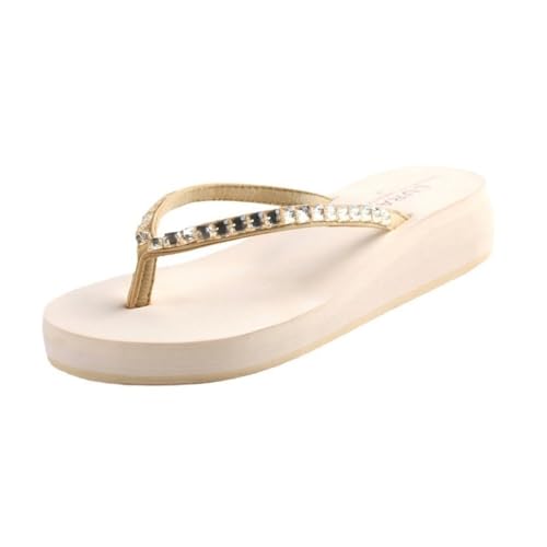Hausschuhe Damen-Flip-Flops mit mittlerem Absatz – Strand-Hausschuhe mit dicker Sohle und Clip(White,37 EU) von Dazengzeng