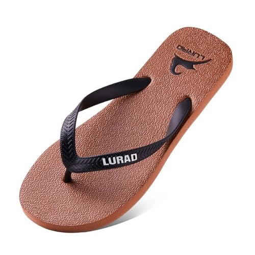 Hausschuhe Schwarze Flip-Flops for Herren, Sommersandalen – leichte Strandpantoffeln for draußen(Brown,45 EU) von Dazengzeng