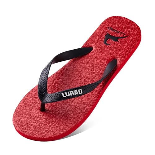 Hausschuhe Schwarze Flip-Flops for Herren, Sommersandalen – leichte Strandpantoffeln for draußen(Red,42 EU) von Dazengzeng