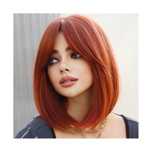 Perücken Echthaar Kurze gerade rotbraune Perücke for Frauen, tägliche Party, synthetischer Mittelteil, blonde Bob-Perücke, hitzebeständige Faser, Lolita, Cosplay Perücken von Dazengzeng