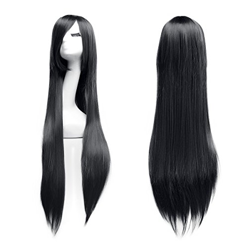 Dazone 39"/100cm Natürliche schwarz lange glatte Haare Mode Kostüm spielen Perücke von Dazone