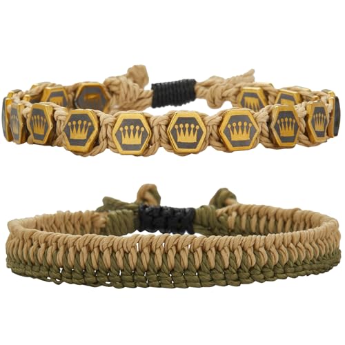 Dazylleco Armband Herren Perlenarmband Naturstein Mehrlagiges Armband Geflochten Verstellbare Schmuck Set Herren Geschenk Vatertag(Crown Yellow) von Dazylleco