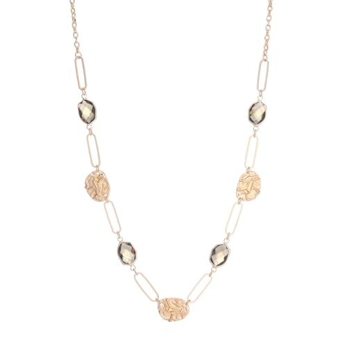 Dazylleco Kette Gold Damen Lange Perlenkette Statement Lang mit Stein Perlen Geschenke für Frauen Gold Modeschmuck(79-Grey Crystal) von Dazylleco
