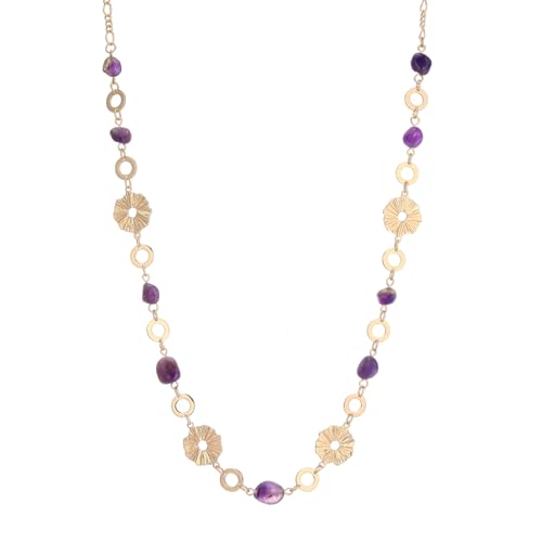 Dazylleco Kette Gold Damen Lange Perlenkette Statement Lang mit Stein Perlen Geschenke für Frauen Gold Modeschmuck(Amethyst) von Dazylleco