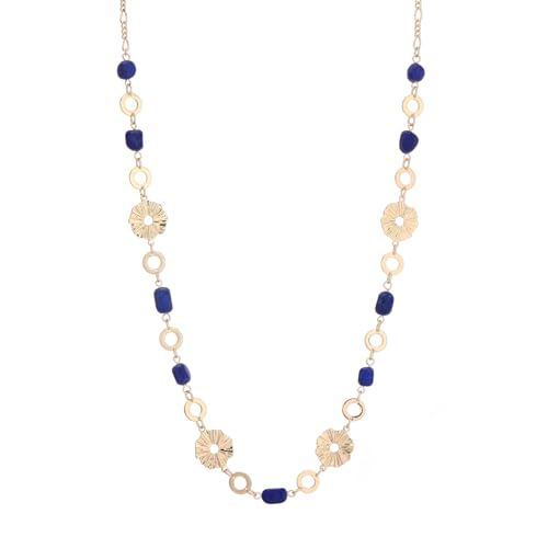 Kette Gold Damen Lange Perlenkette Statement Lang mit Stein Perlen Geschenke für Frauen Gold Modeschmuck(80-Navy Blue) von Dazylleco