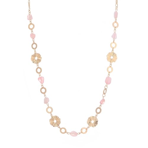 Dazylleco Kette Gold Damen Lange Perlenkette Statement Lang mit Stein Perlen Geschenke für Frauen Gold Modeschmuck(Pink Crystal) von Dazylleco