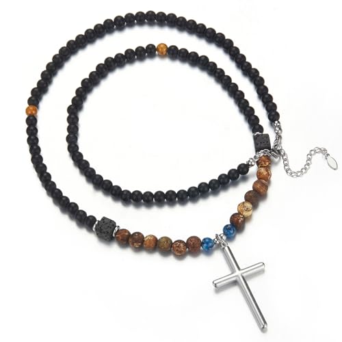 Dazylleco Lange Perlenkette Herren Halskette Perlen Schwarz Braun Lang Modeschmuck Kette Lang Geburtstagsgeschenk für Ihn(24023) von Dazylleco