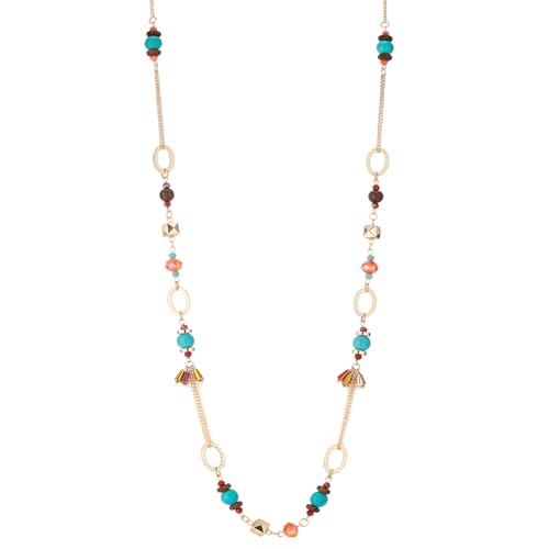 Lange Gold Perlenkette Damen Boho Halskette Gold mit Perlen Modeschmuck Kette Lang Geschenke für Mama(Colorful) von Dazylleco