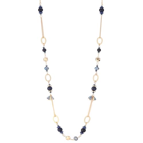 Lange Gold Perlenkette Damen Boho Halskette Gold mit Perlen Modeschmuck Kette Lang Geschenke für Mama(Dark Blue) von Dazylleco