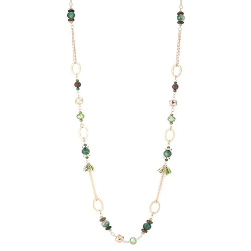 Lange Gold Perlenkette Damen Boho Halskette Gold mit Perlen Modeschmuck Kette Lang Geschenke für Mama(Green) von Dazylleco