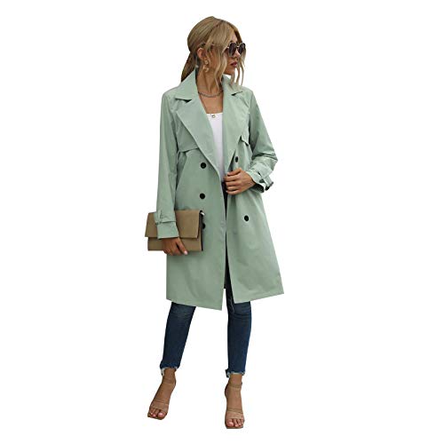 Dazzerake Mantel Damen Trenchcoat Winddichter Jacke Herbst FrÜHling Lang Frauen Cabanjacke Elegant Outdoor Übergangsmantel Übergangsjacke Zweireiher Langer Klassische Puffer Jacke (B Grün, XL) von Dazzerake