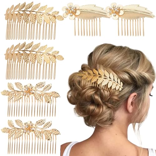 Dazzhues 6 Stück Blatt Haar Kamm, Hochzeit Haar Kamm, Gold Seite Kamm Clip, Strass Hochzeit Kopfbedeckung, Frauen, Mädchen, Brautjungfern' Haar Zubehör (3 verschiedene Größen) von Dazzhues