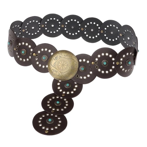 Dazzleimart Hohler Scheibengürtel, Western-Stil, übertriebener Cowboy-Gürtel, breite Scheibengürtel, Metallschnalle, Bronzefarben Kaffee, 110-115cm/43.3-45.2'' von Dazzleimart