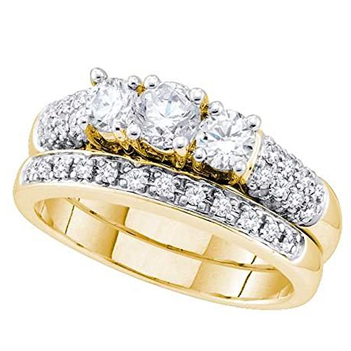 1,10 Karat (ctw), 14 K Gelb Gold Rund Diamant Ehering Verlobungsring Set Mit 0,33 ct rund Center 1 CT von DazzlingRock Collection