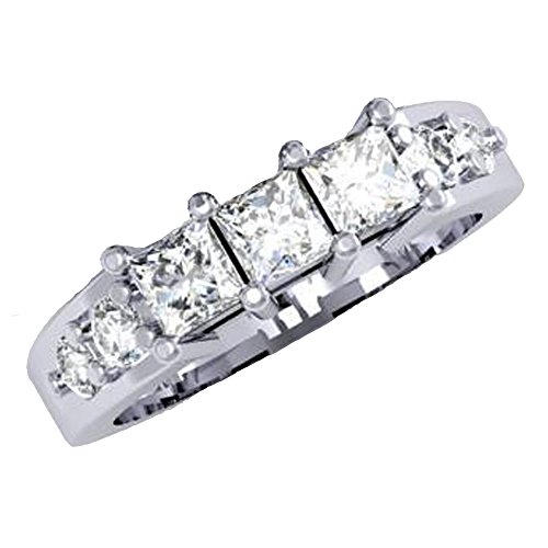1,35 Karat (ctw) 18 Karat Gold Prinzessin & runder weißer Diamant Damen Jahrestag Ehering stapelbarer Ring Weißgold Diamant, Weißgold, Diamant von DazzlingRock Collection