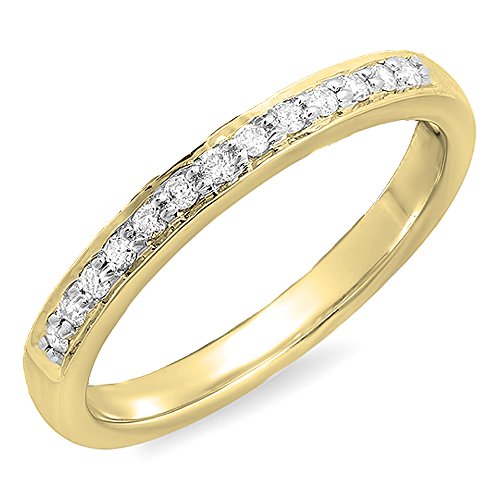 Damen-Ring, 0,15 Karat (Karat), 14 Karat Gold, runder weißer Diamant, stapelbar, Gelbgold, Diamant, Gelbgold, Diamant von DazzlingRock Collection