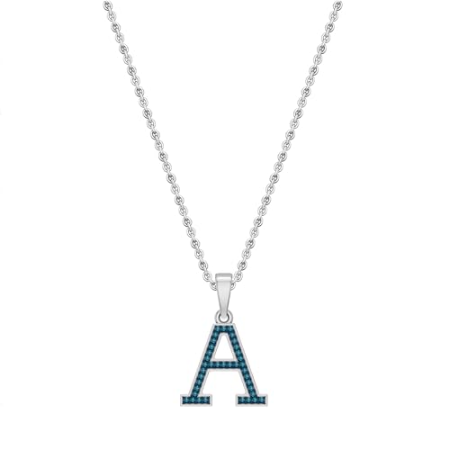 Dazzlingrock Collection 0,09 Karat runder blauer Diamant Initiale "A" Buchstaben-Anhänger mit 45,7 cm Silberkette für Damen aus 925er Sterlingsilber, 18 inch Silver Chain, Sterling Silber Natürlicher von DazzlingRock Collection