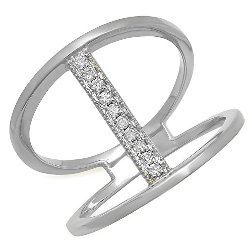 Dazzlingrock Collection 0,10 Karat (ctw) 14 Karat Gold runder weißer Diamant Damen Pavé-Fassung geometrischer Ring 1/10 Karat Weißgold Diamant, Weißgold, Diamant von DazzlingRock Collection