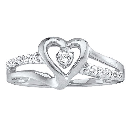 Dazzlingrock Collection 0,12 Karat (ctw) 1/8 Karat Diamant Herzring 10 Karat Weißgold Diamant, Weißgold, Diamant von DazzlingRock Collection