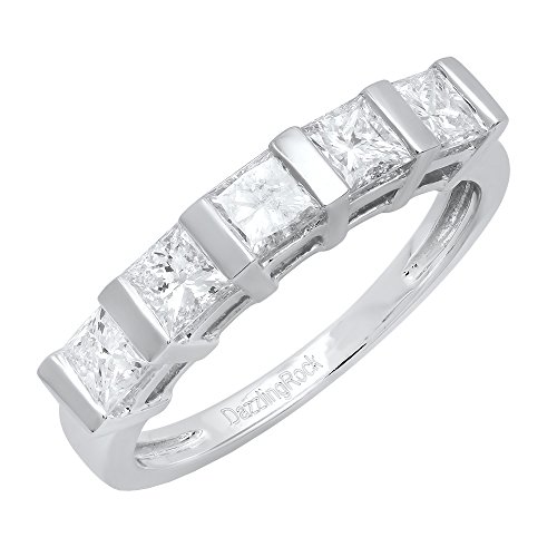 Dazzlingrock Collection 1,00 Karat (ctw) 18 Karat Gold Prinzessin weißer Diamant Damen 5 Steine Braut Ehering 1 Karat Diamant Gold Diamant, Diamant, Gold, Diamant von DazzlingRock Collection