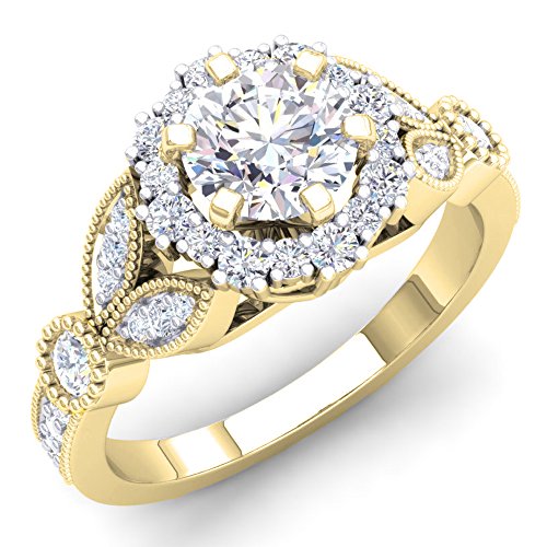 Dazzlingrock Collection 14 Karat Gold Rundschliff weißer Diamant Damen Braut Vintage Stil Halo Verlobungsring, Weißgold, Weißer Diamant von DazzlingRock Collection