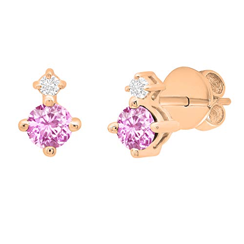 Dazzlingrock Collection 3 mm runde rosa Saphir & weißer Diamant Damen Ohrstecker 14 Karat Roségold, Roségold, Diamant Rosa / Saphir Diamanten von DazzlingRock Collection