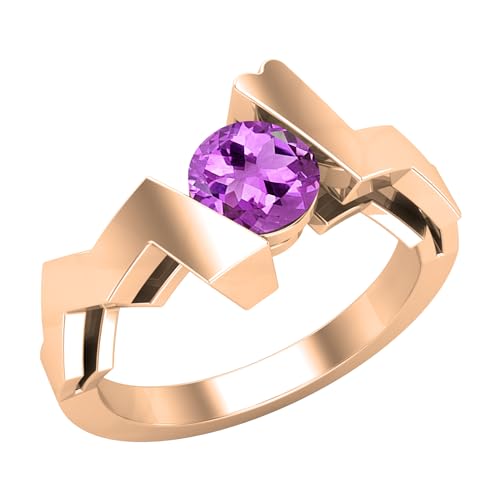 Dazzlingrock Collection 5 mm runder Amethyst-Zick-Zack-Solitär-Verlobungsring für Damen aus 14 Karat massivem Gold, 8, Natürlicher Amethyst, 14 Karat massives Rotgold, Amethyst von DazzlingRock Collection