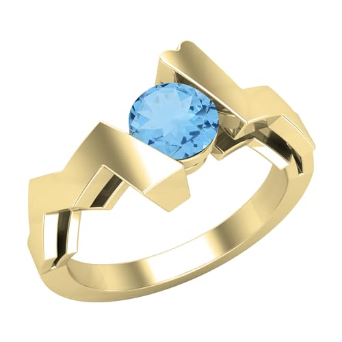 Dazzlingrock Collection 5 mm runder Blautopas Zick-Zack-Solitär-Verlobungsring für Damen aus 18 Karat massivem Gold, 7.5, Natürlicher Blautopas, 18 Karat massives Gelbgold, Natürlicher Blautopas von DazzlingRock Collection