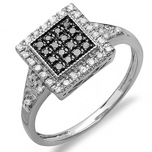 Dazzlingrock Collection Damen-Cocktail-Ring mit 0,32 Karat (Karat), runder schwarzer und weißer Diamant, rechte Hand, Sterlingsilber, Sterling Silber, Diamant von DazzlingRock Collection