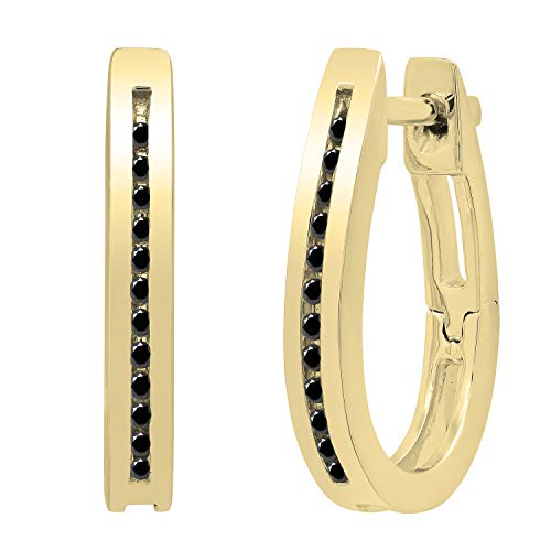 Dazzlingrock Collection Damen-Creolen 0,10 Karat (ctw) runder schwarzer Diamant 1/10 Karat 14 Karat Gelbgold, Gelbgold Schwarzer Diamant Gelbgold, Schwarzer Diamant von DazzlingRock Collection