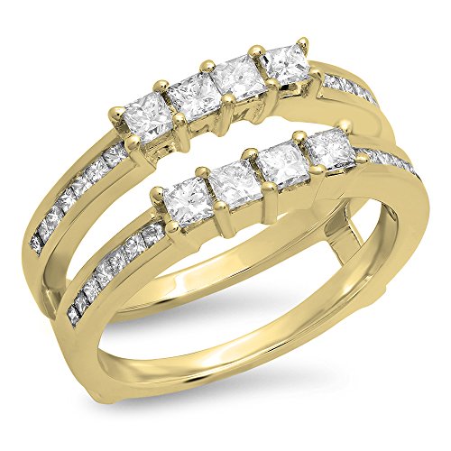 Dazzlingrock Collection Damen-Ehering, 0,90 Karat (ctw), 14 Karat Gold, Prinzessschliff, weißer Diamant, Doppelring, Gelbgold, Diamant, Gelbgold, Diamant von DazzlingRock Collection