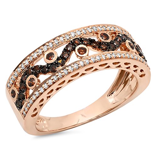 Dazzlingrock Collection Damen-Ring / Ehering aus 14 Karat Gold mit rundem Champagner und weißem Diamant (0,65 Karat), Gelbgold, Champagner Diamond Weißer Diamant von DazzlingRock Collection