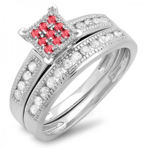 Dazzlingrock Collection Damen-Verlobungsring-Set aus Sterlingsilber, runder Rubin- und weißer Diamant, Sterling Silber, Rubin Weißer Diamant Dazzlingrock Collection Damen-Verlobungsring-Set aus Sterlingsilber, runder Rubin- und weißer Diamant, Sterling Silber, Rubin Weißer Diamant von DazzlingRock Collection
