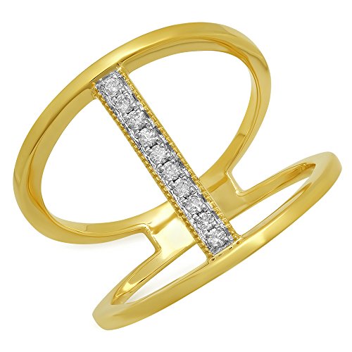 Dazzlingrock Collection Damenring mit 0,10 Karat (Karat), 14 Karat Gold, runder weißer Diamant, Pavé-Fassung, geometrischer Ring, 1/10 Karat, Gelbgold, Diamant, Gelbgold, Diamant von DazzlingRock Collection