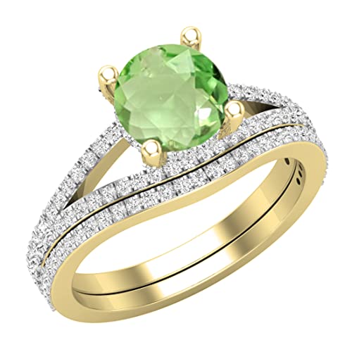 Dazzlingrock Collection Ehering-Set für Damen, 8 mm, runder Edelstein und weißer Diamant, Solitär-Stil, geteilter Schaft, goldfarben, 9.5, Gelbgold Natürlicher Peridot Natürlicher weißer Diamant von DazzlingRock Collection