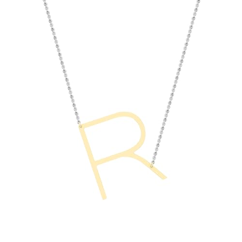 Dazzlingrock Collection Großbuchstabe "R", seitlicher Anhänger mit 45,7 cm langer Kette, für Damen, aus 18 Karat massivem Gold, Silver Chain, 18 Karat massives Gelbgold, Kein Edelstein von DazzlingRock Collection