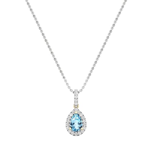 Dazzlingrock Collection Halskette mit Anhänger in Tropfenform mit birnenblauem Topas und rundem weißem Diamant, 9 x 6 mm, mit 45,7 cm langer Kette aus 18 Karat massivem Gold, Silver Chain, Natürlicher von DazzlingRock Collection