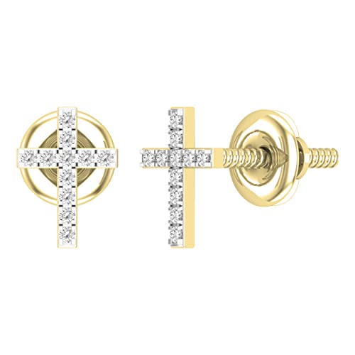 Dazzlingrock Collection Runde weiße Diamant-Ohrstecker mit gotischem Kreuz für Damen aus 18 Karat Gelbgold (0,05 Karat, Farbe I-J, Klarheit I1-I2) mit Schraubverschluss, Metal Stamp: 18K, Natürlicher von DazzlingRock Collection