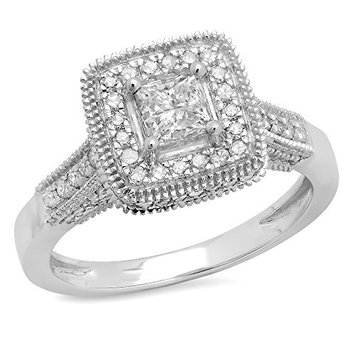 Dazzlingrock Collection Verlobungsring, 1,10 Karat (ctw), 14 Karat Gold, Prinzessinnen- und runder weißer Diamant, 1 Karat, Weißgold, Diamant, Weißgold, Diamant von DazzlingRock Collection
