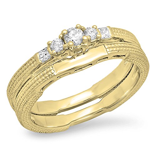 Dazzlingrock Collection Verlobungsring-Set für Damen, 0,30 Karat (Karat), 10 Karat (Karat), runder und Prinzessinnen-Diamant, 5 Steine, 1/3 Karat, Gelbgold, Diamant, Gelbgold, Diamant von DazzlingRock Collection