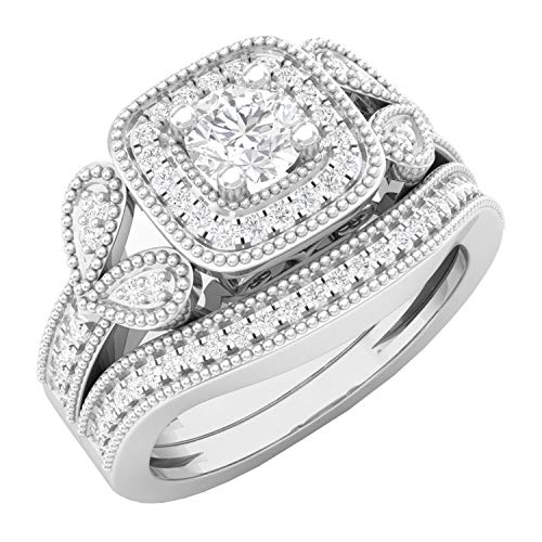 Dazzlingrock Collection Verlobungsring-Set für Damen, 0,80 Karat (Karat), 14 Karat Gold, Rundschliff, Vintage-Stil, Halo-Verlobungsring, 3/4 Karat, Weißgold, Diamant, Weißgold, Diamant von DazzlingRock Collection