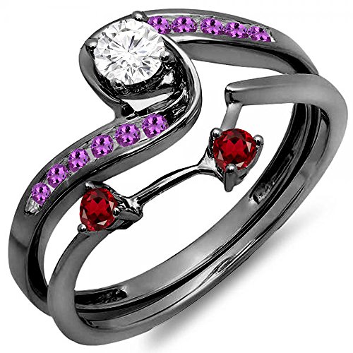 Dazzlingrock Collection Verlobungsring-Set mit schwarzem rhodiniertem Amethyst, Granat und Diamant, 1/2 Karat, Sterlingsilber, Diamant-Amethyst und Granat, Sterling Silber, Diamant Diamanten Amethyst Dazzlingrock Collection Verlobungsring-Set mit schwarzem rhodiniertem Amethyst, Granat und Diamant, 1/2 Karat, Sterlingsilber, Diamant-Amethyst und Granat, Sterling Silber, Diamant Diamanten Amethyst von DazzlingRock Collection