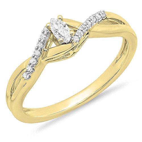 Dazzlingrock Collection Verlobungsring aus 10-karätigem Gold, 0,15 Karat (Karat), runder und weißer Diamant im Marquiseschliff, gekreuzter Wirbel, Gelbgold, Diamant, Gelbgold, Diamant von DazzlingRock Collection