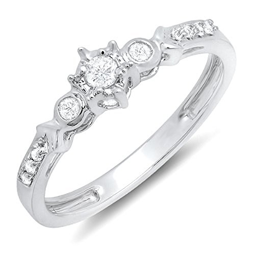 Dazzlingrock Collection Verlobungsring aus 18-karätigem Gold, 0,20 Karat (Karat), runder Diamant, 3 Steine, 1/5 Karat, Weißgold, Diamant, Weißgold, Diamant von DazzlingRock Collection