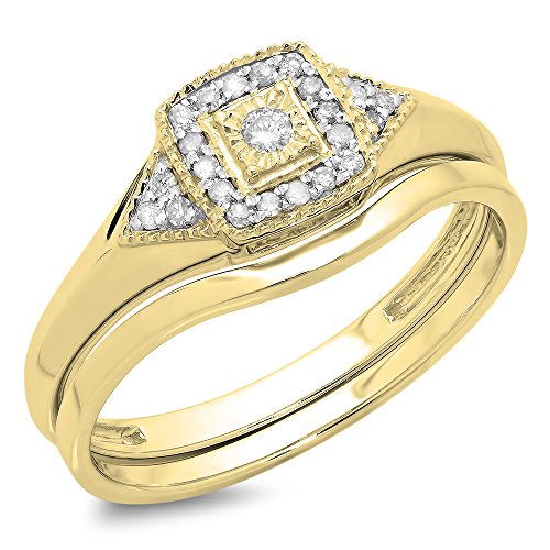 Dazzlingrock Collection Verlobungsring für Damen, 0,15 Karat (Ctw), 10 Karat Gold, runder weißer Diamant, passendes Band-Set, Gelbgold, Diamant von DazzlingRock Collection