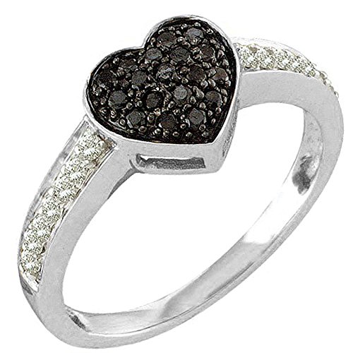 Dazzlingrock Collection Verlobungsring für Damen, 0,30 Karat (Karat), 10 Karat Gold, runder schwarzer und weißer Diamant, Verlobungsring, Weißgold, Diamant, Weißgold, Diamant von DazzlingRock Collection