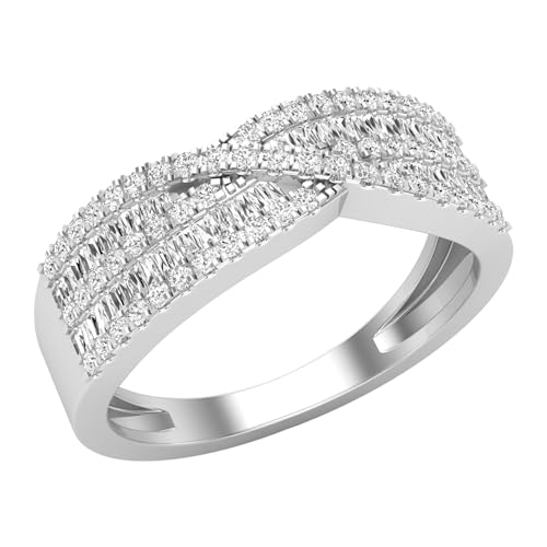 Dazzlingrock Collection Verlobungsring für Damen, 0,63 Karat, Baguette und runder weißer Diamant, gekreuzt, Wirbel-Design, 925er Sterlingsilber, 5.5, Sterling Silber Natürlicher weißer Diamant Aus von DazzlingRock Collection