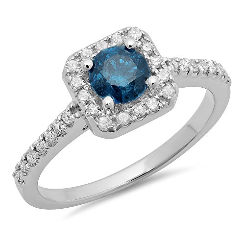 Dazzlingrock Collection Verlobungsring für Damen, 0,90 Karat (Karat), 14 Karat Gold, runder blauer und weißer Diamant, Halo-Stil, Weißgold, Weißgold, Diamant von DazzlingRock Collection